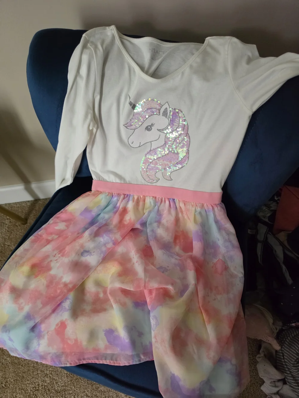 Girls Large Sequin Unicorn Dress with Pastel Watercolor Skirt